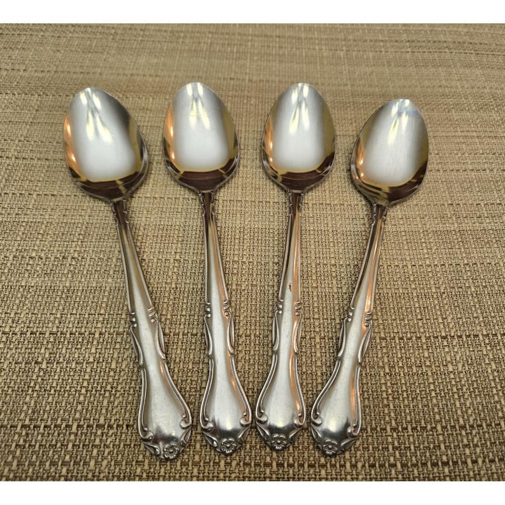 Oneida MELINDA JAPAN Stainless, Flower Tip Glossy Flatware Lot Of 4 Tablespoons